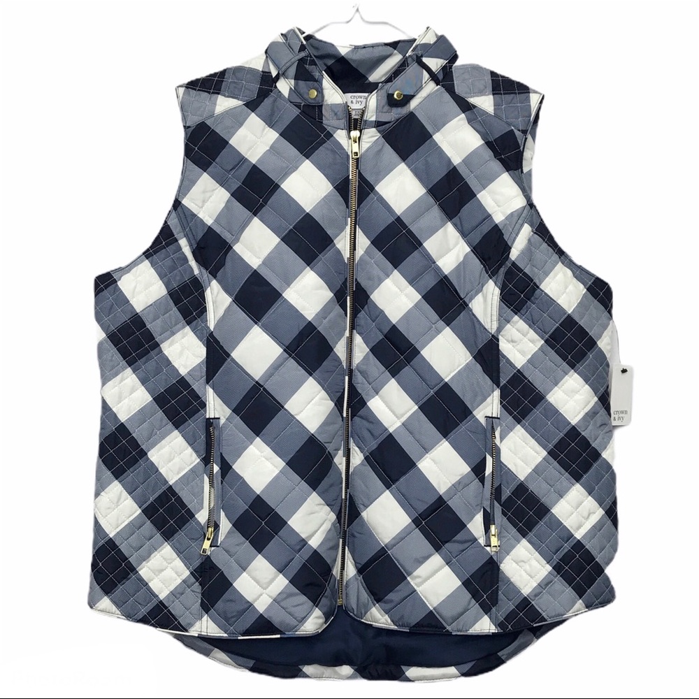 NWT Crown & Ivy Plaid Quilted Vest Size XXL